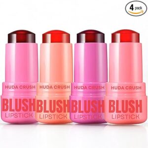 4Pcs Multicolor 2in1 Jelly Korean Lip Tint and Cheek Tint for Women, Moisturizing, Smudge-proof Lip Gloss Korean, Tinted Lip Gloss for Kids and Women