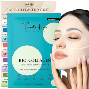 Terra & Hue Korean Glass Skin Overnight Collagen Face Mask for Young, Glowing Skin, 2X Natural Bio Collagen, 4X Hydration, Pigmentation, Pore Minimizing, Collagen Mask Overnight with Glow Tracker Chart 1N