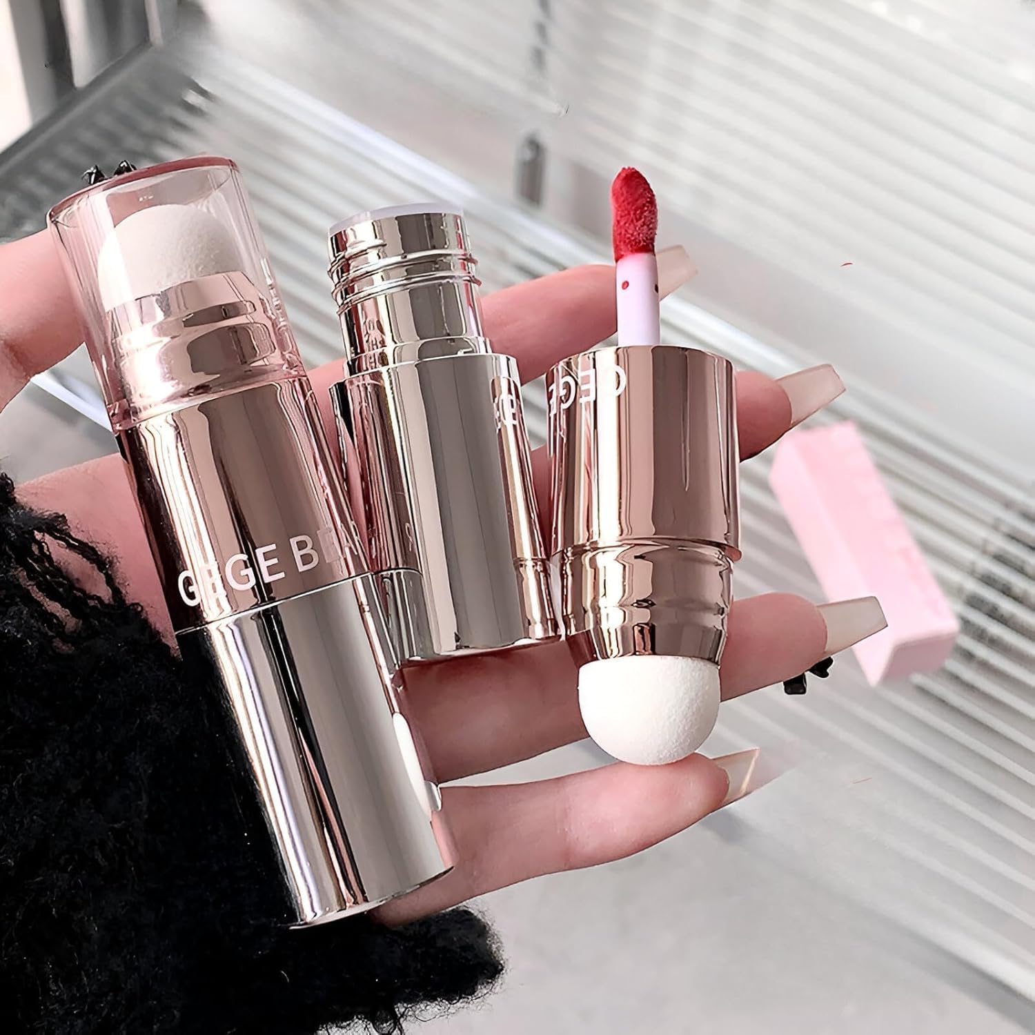 2 in 1 Lip Gloss And Blush Stick | Moisturizing & Long-Lasting Lip Care | Portable & Dual-Ended Applicator | For Soft Pink Cheeks & Glossy Lips | Trendy Korean Style Makeup Look | Non-Sticky & Lightweight | Blendable Glossy Nude Shades | For Girls And Women