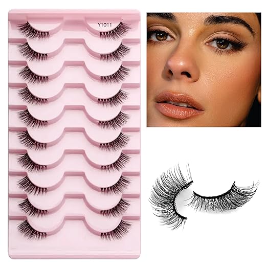 False Eyelashes Natural Look - 10 Pairs, Wispy Faux Mink Lashes Cat Eye Fake Lashes Fluffy Volume Strip False Eye Lashes DIY Half Eye Lashes For Women