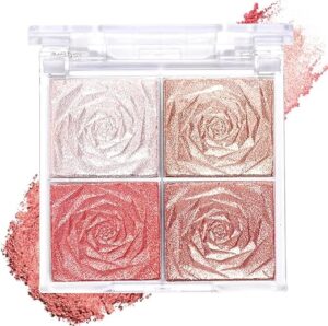 Blusher Palette Powder – 4 Colors Matte & Shimmer Blush Highlighter & Long-Wearing Water-Proof, MNatural-Looking Glow Smooth & Lightweight Formula Portable Compact Design (Multicolor)