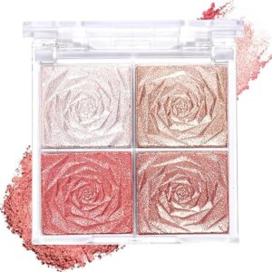 Blusher Palette Powder – 4 Colors Matte & Shimmer Blush Highlighter & Long-Wearing Water-Proof, MNatural-Looking Glow Smooth & Lightweight Formula Portable Compact Design (Multicolor)