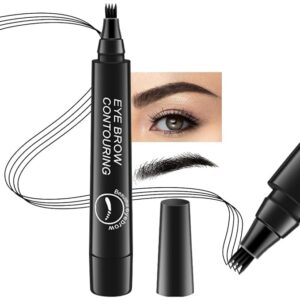 4 Point Eyebrow Pencil Black,Waterproof Microblading Eyebrow Pencil with a Micro-Fork Tip Applicator Creates || Black Fine Sketch Liquid Eye Brow Tattoo Tint Pen