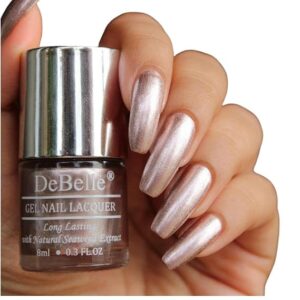 DeBelle Gel Nail Polish Pandora (Blush Rose Gold Glitter Nail Paint)|Non UV - Gel Finish |Chip Resistant | Seaweed Enriched Formula| Long Lasting|Cruelty and Toxic Free| 8ml