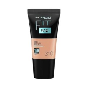 Maybelline New York Liquid Foundation, Matte & Poreless, Full Coverage Blendable Normal to Oily Skin, Fit Me, 310 Sun Beige, 18ml