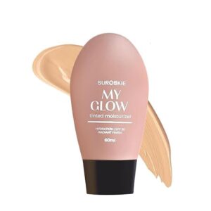 Suroskie My Glow All-In-One Tinted Sunscreen SPF 30 Moisturizer 60 ml Medium Shade | Natural Glowy Finish | Intense Hydration & UVA/UVB Protection | Sweat resistant | Niacinamide Cream For Men & Women