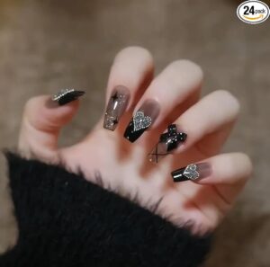 24 Reusable Artificial Fake Nail Set| Lightweight & Long Lasting| Easy To Use| Quick Fix For Festivals & Special Occasions (Z111)