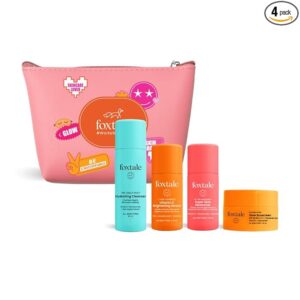 Foxtale On the Glow Travel Kit | Vitamin C, Niacinamide & Peptides | Brightening & Hydrating Skincare Set | For Glowing Skin | Travel Pouch Included | Pack of 4 | Travel & Pocket Friendly | Gift for Birthday and Anniversary