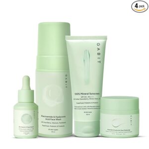 Gabit Skincare Gamechangers Kit | Complete Skincare Routine Kit for Women & Men with Niacinamide & Hyaluronic Face Wash, 8% Vitamin C & Arbutin Serum, Ceramide & Hyaluronic Moisturizer, 100% Mineral Sunscreen | Daily Skin Combo For Nourished & Glowing Skin | Suitable For All Skin Types | 230ml