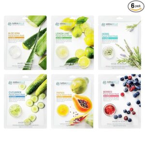 Mirabelle Fairness Face Mask Sheets For Glowing Skin, Hydration & Brightening | For All Skin Types, Women & Men | Korean Sheet Mask Combo Pack Of 6 (Each 25 ml)