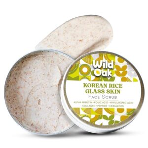 WildOak Korean Rice Exfoliating Face Scrub | Brightening, De-Tan & Pigmentation Care | With Kojic Acid, Alpha Arbutin & Hyaluronic Acid | Gentle Scrub for Glass Skin, Hydration & Smooth Glow | 100g