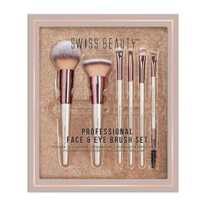 Swiss Beauty Premium Synthetic Bristle Professional Face & Eye Makeup Brushes Set With 6 Makeup Brushes For Cream, Liquid & Powder Formulation