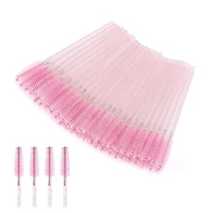 100-Pack Pink Disposable Spoolie Brushes – Eyebrow & Mascara Wands, Lash Comb, Eyelash & Eye Makeup Applicator, Crystal Handle, Professional Makeup Brush Tool
